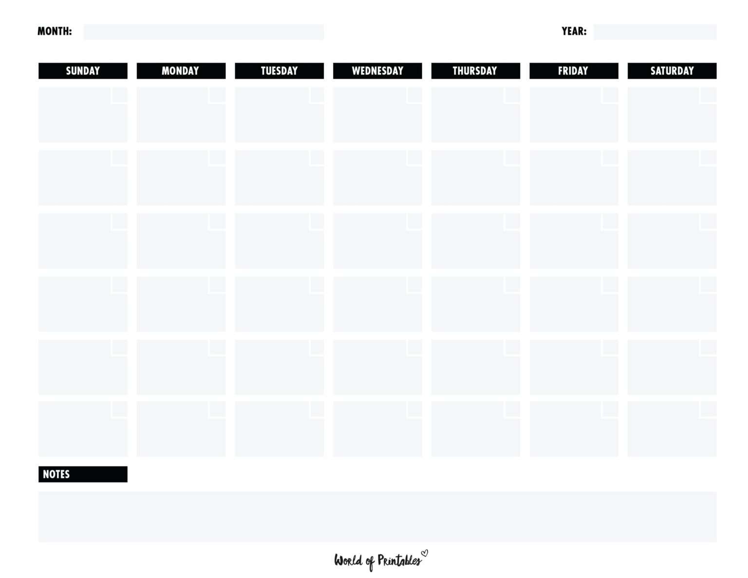 Printable Blank Calendar Templates - World of Printables