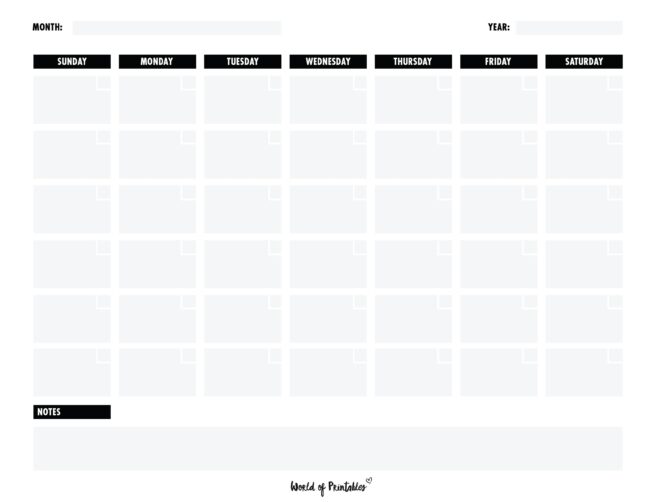 Printable Blank Calendar Templates - World of Printables