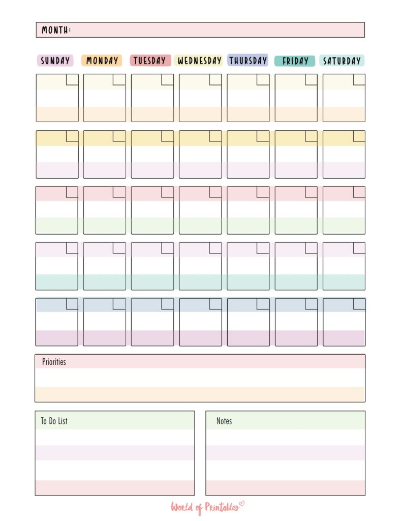 cute blank calendar color