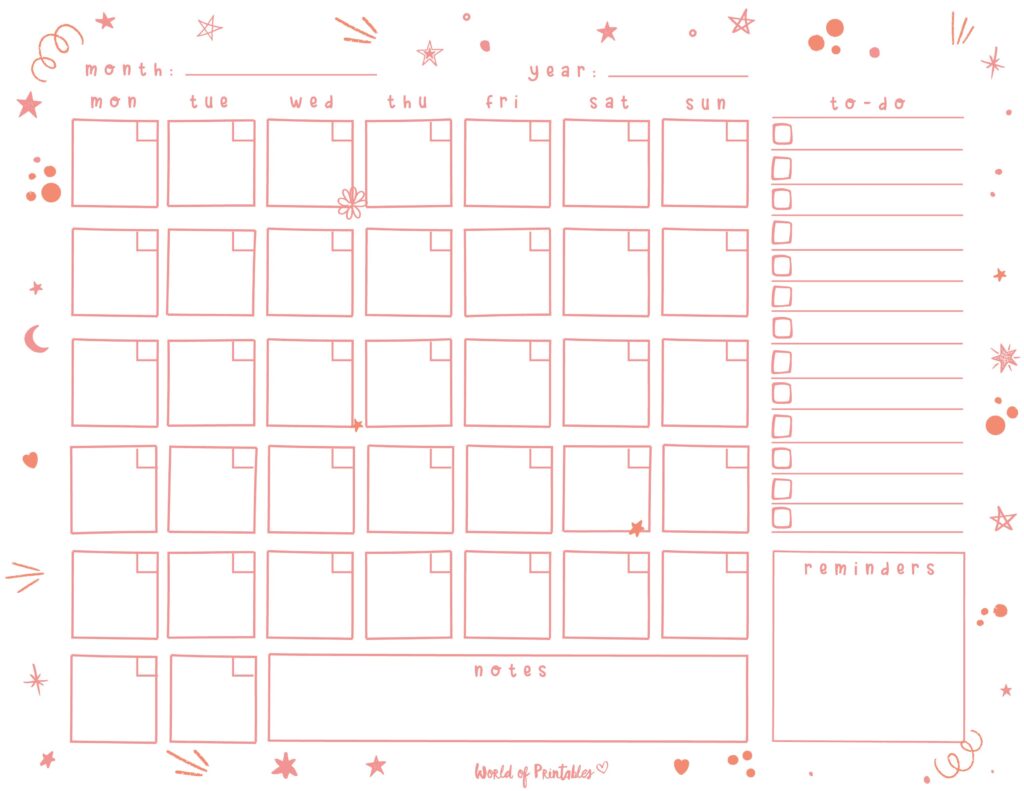 blank calendar cute aesthetic