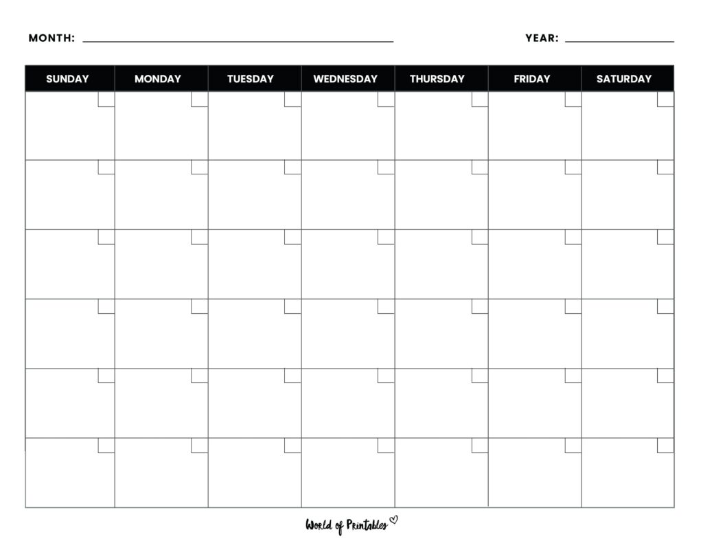 blank calendar printable