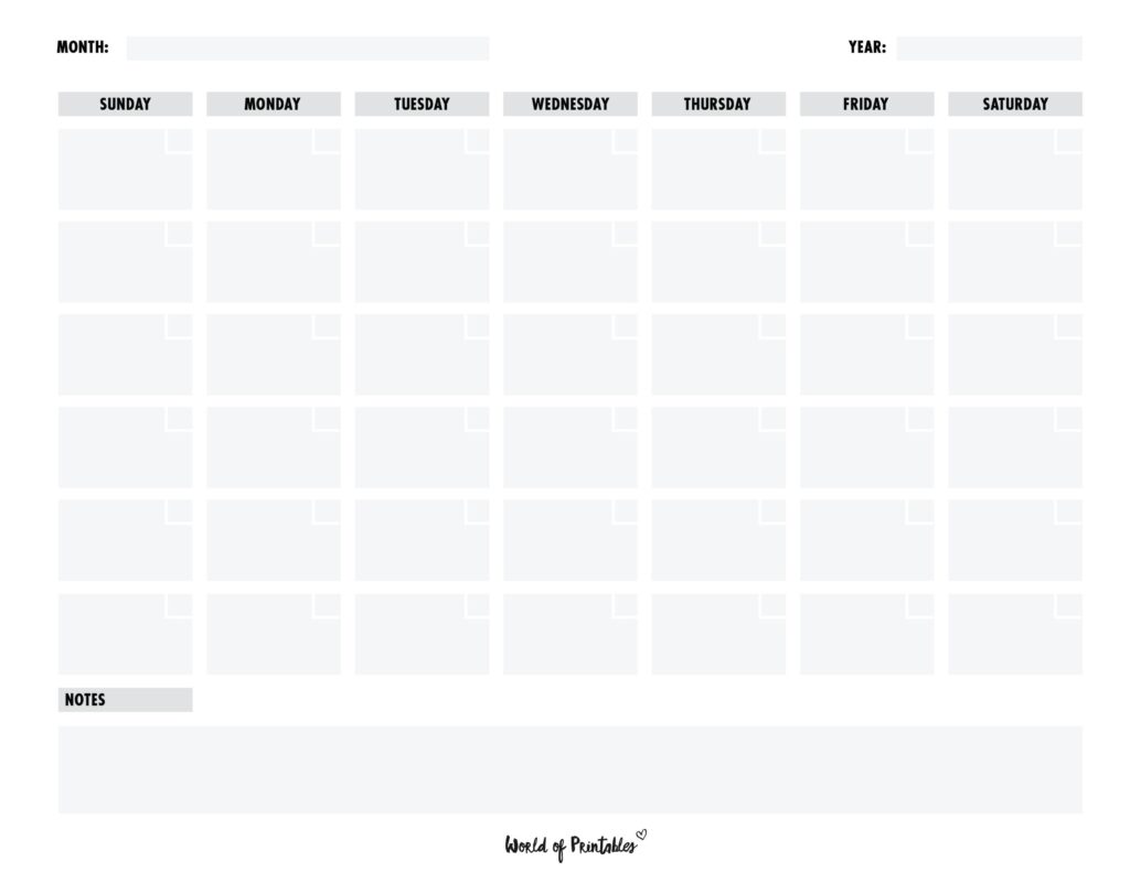 blank calendar templates