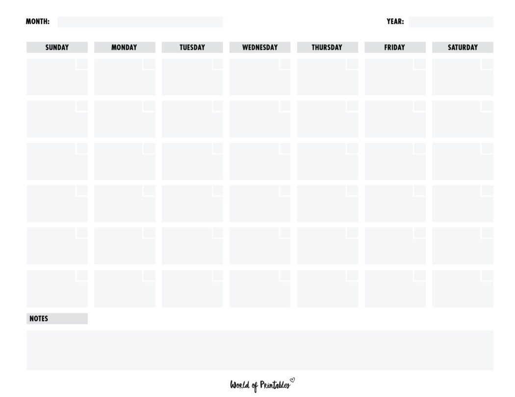 Printable Blank Calendar Templates - World of Printables
