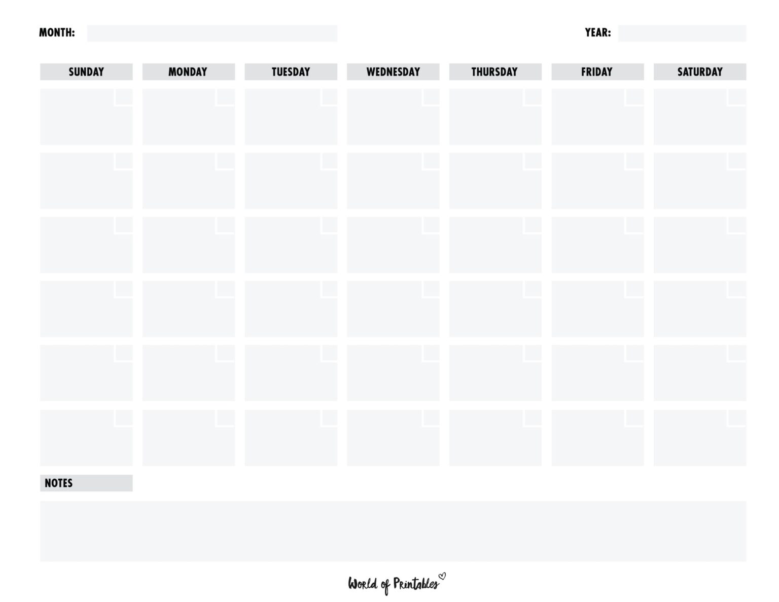 Printable Blank Calendar Templates - World of Printables