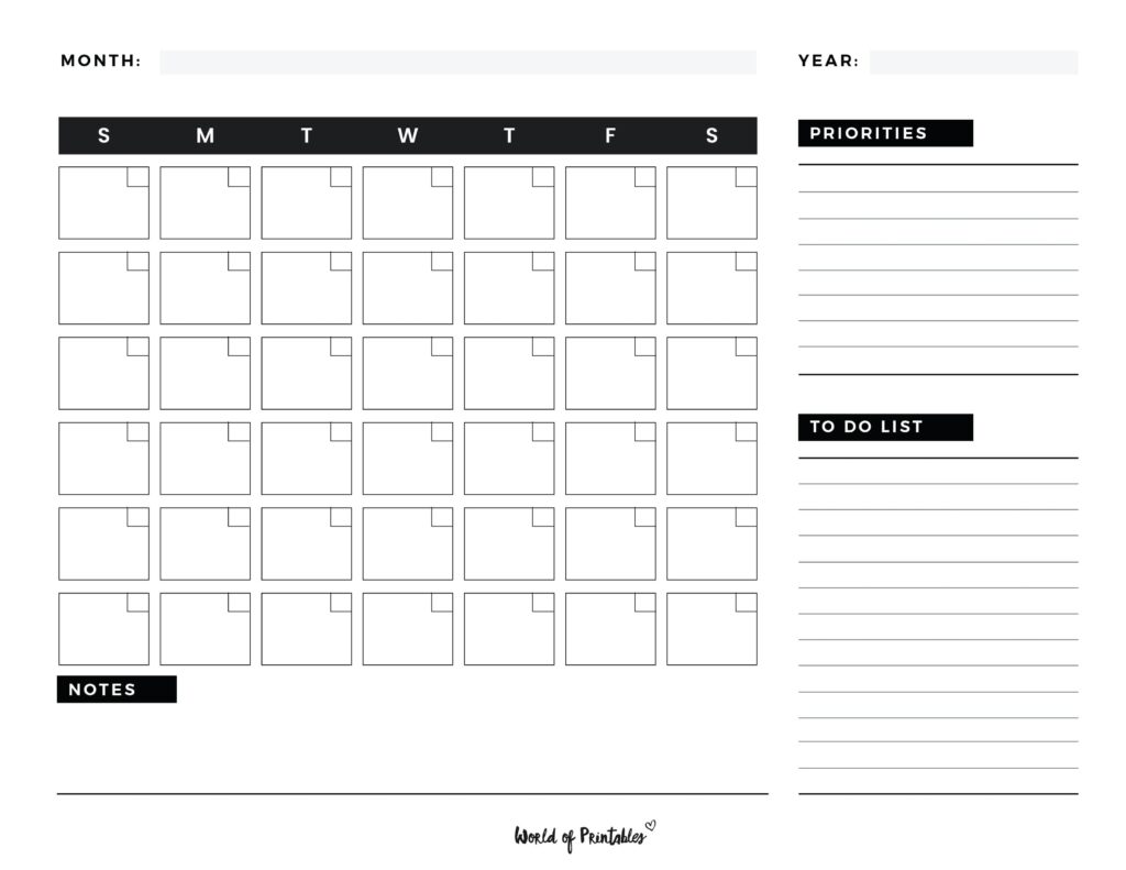 blank monthly calendar