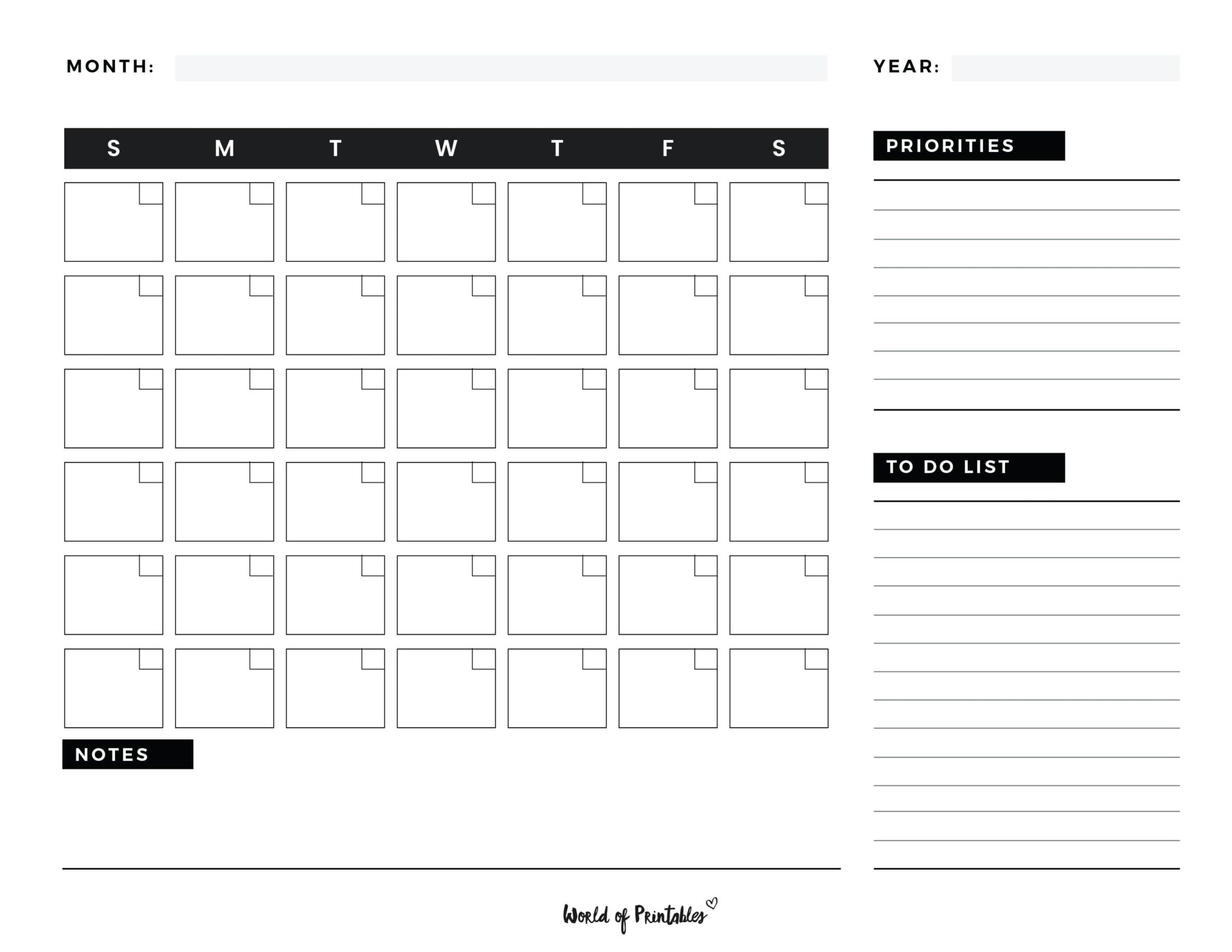 Printable Blank Calendar Templates - World of Printables