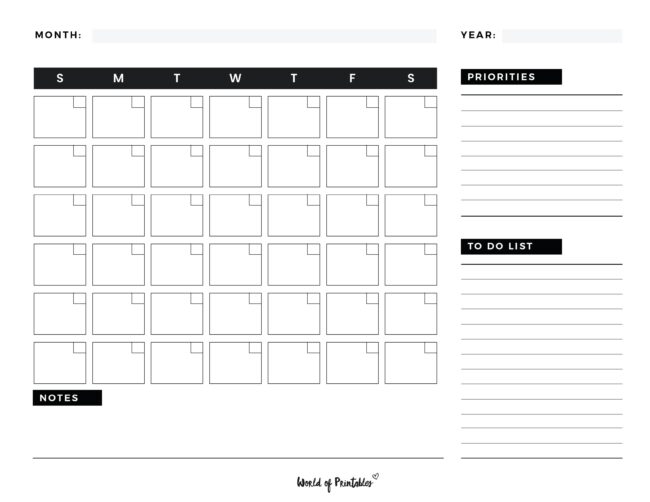 Printable Blank Calendar Templates - World of Printables