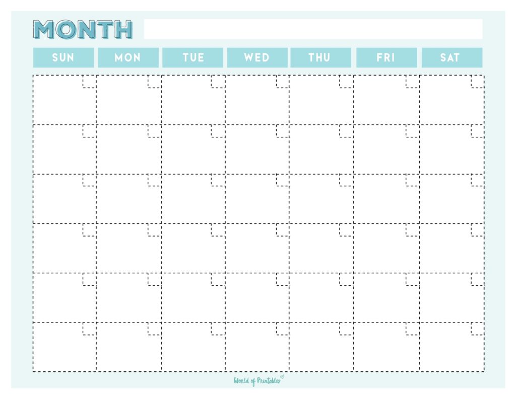 blank monthly calendar aqua