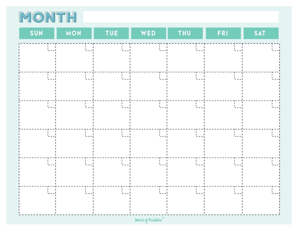 blank monthly calendar green