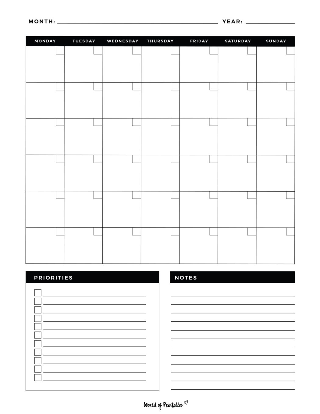 Printable Blank Calendar Templates - World of Printables