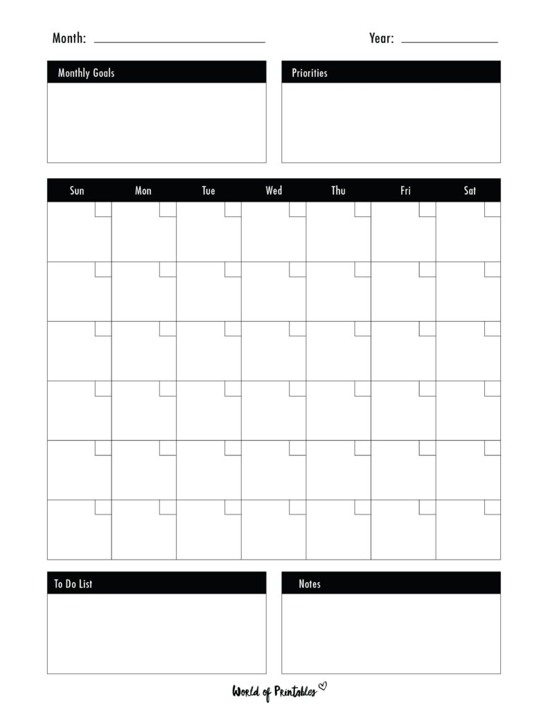 blank monthly calendar templates