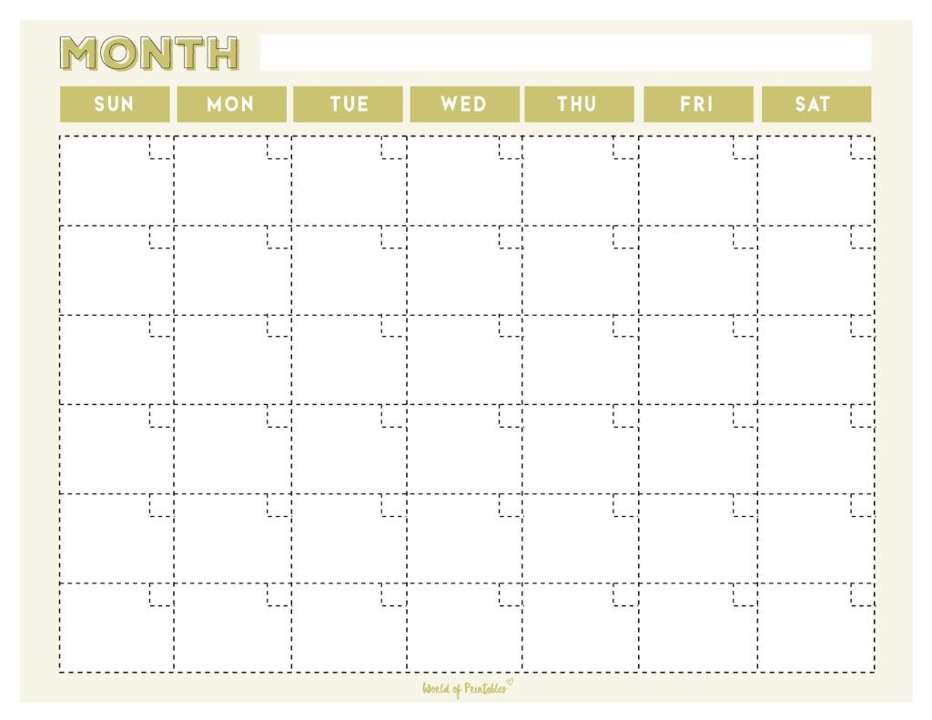 blank monthly calendar yellow