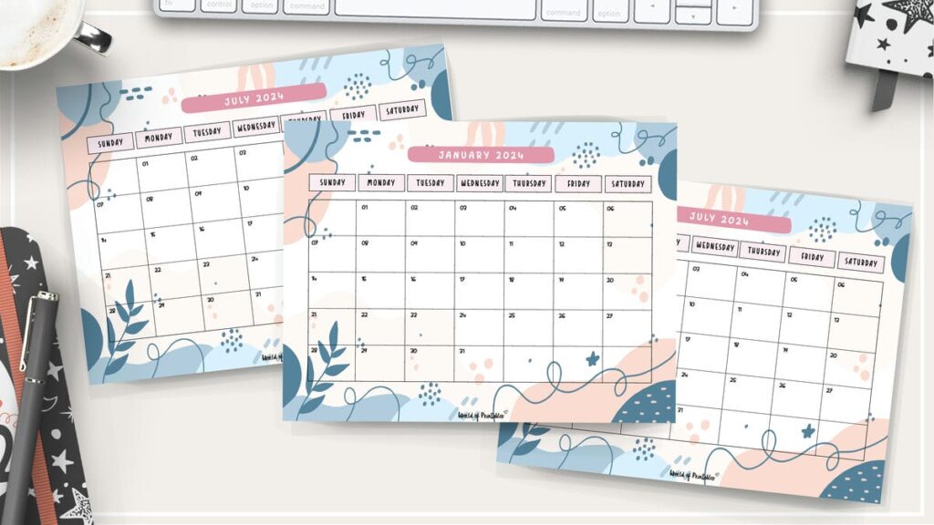 colorful botanical style monthly calendars 2024