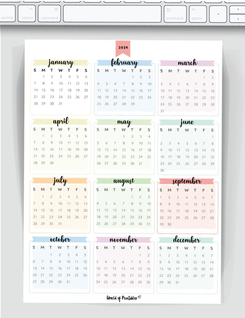 colorful year calendar 2024
