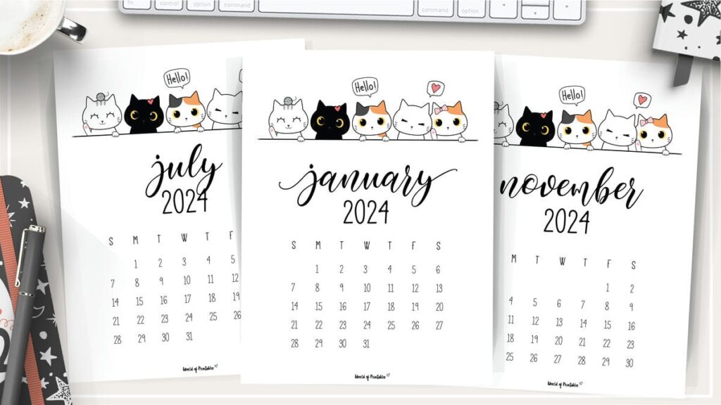 Free Printable 2024 Cat Calendar – Super Cute - Cute Freebies For You