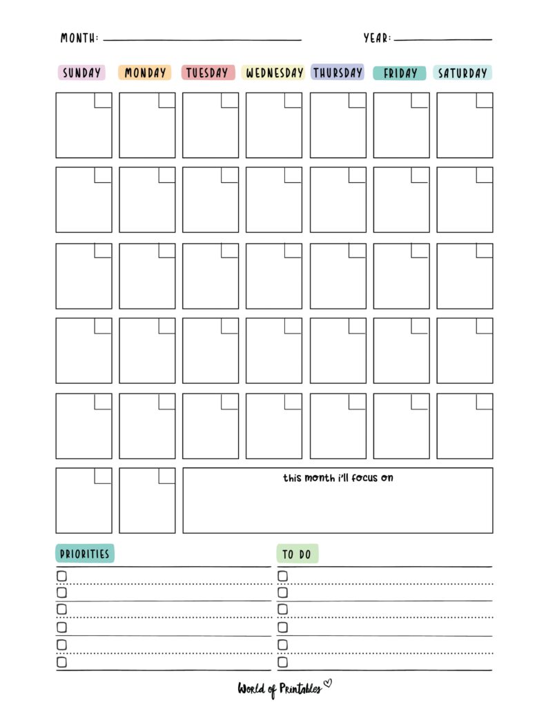 free cute blank calendar