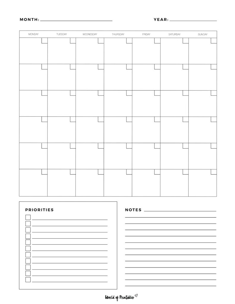 free blank calendar templates