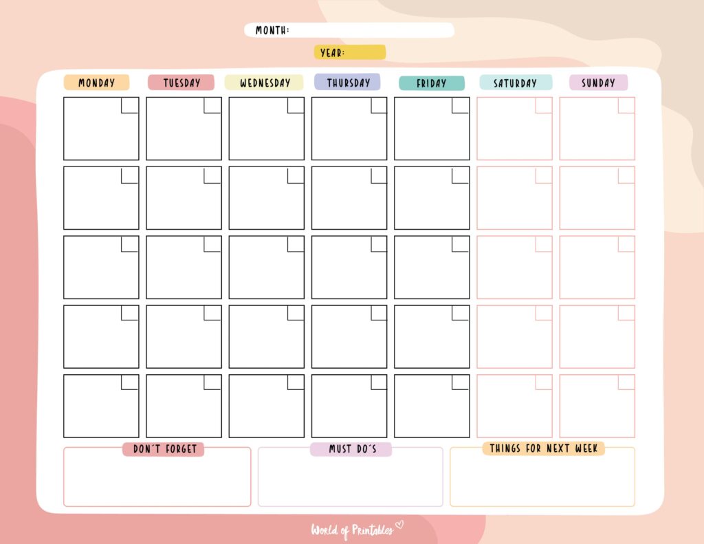 cute free printable blank calendar