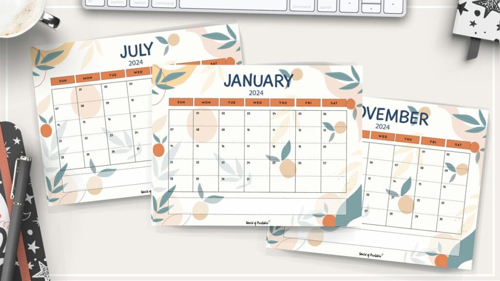 fruit theme monthly calendars for 2024