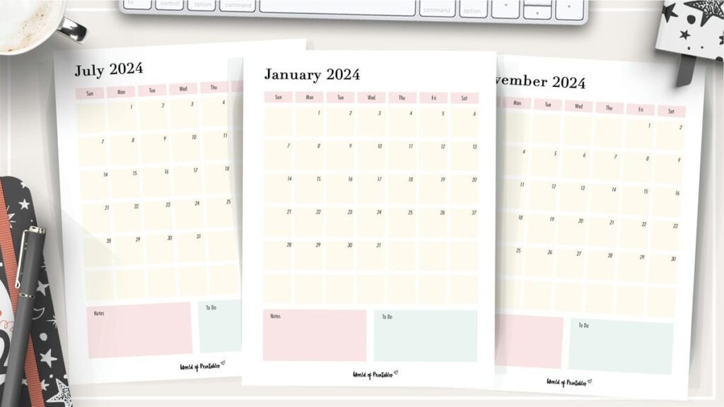 pastel monthly calendar 2024
