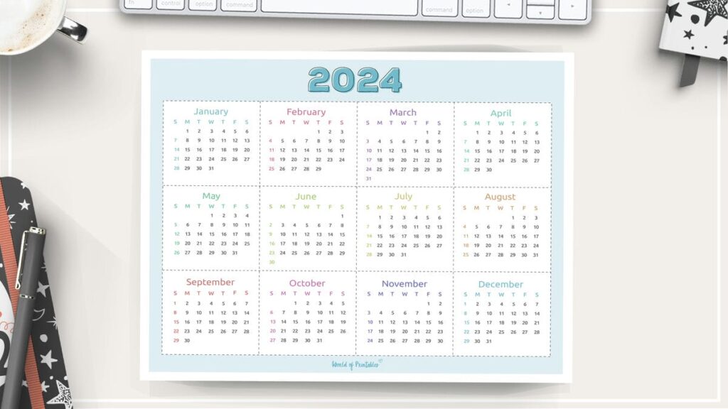 printable 2024 one page calendar
