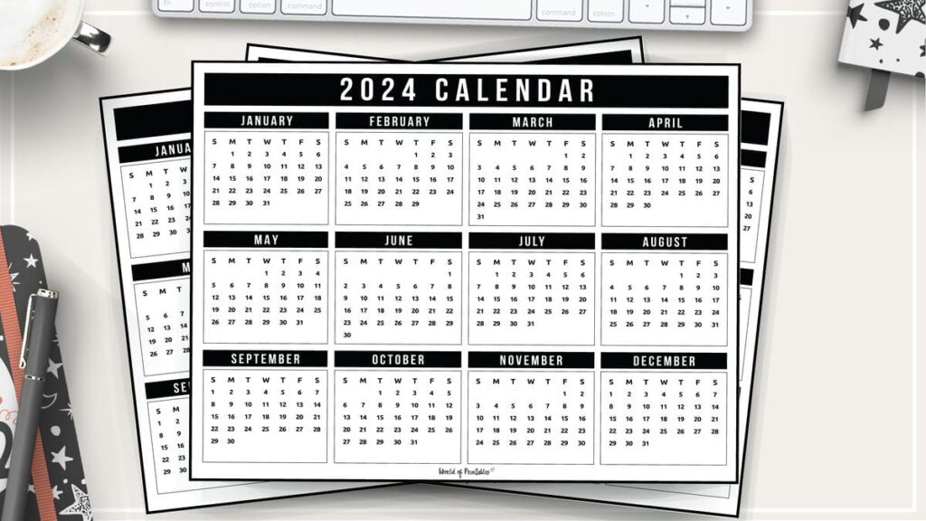 printable 2024 year calendar one page