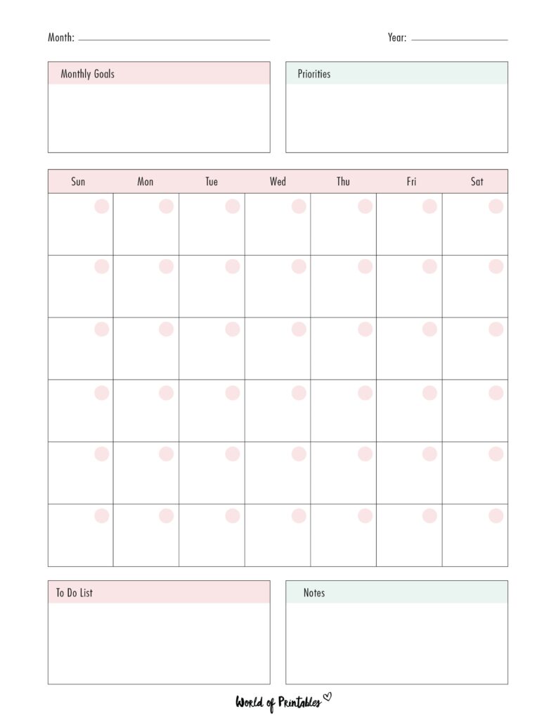 printable blank calendar templates