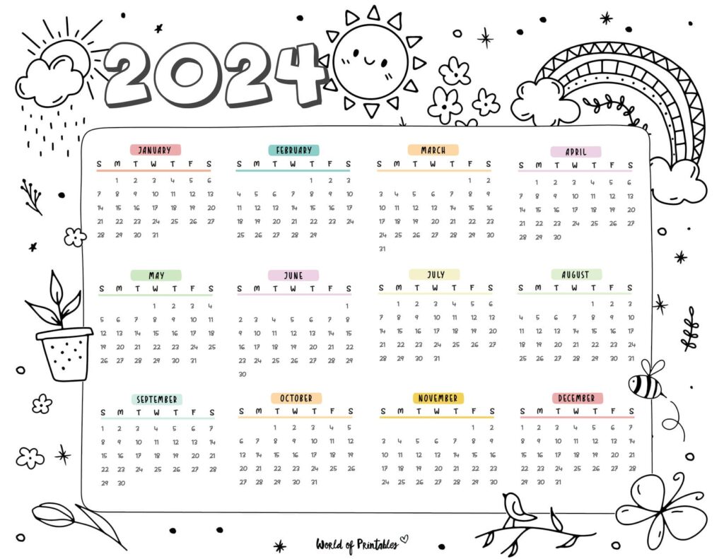 yearly calendar 2024 coloring