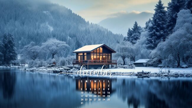 December Calendar Wallpaper Cabin Winter