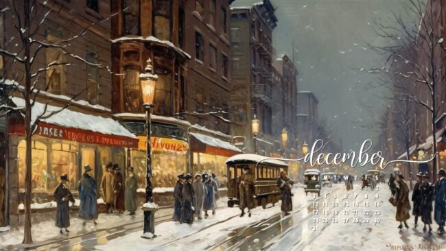 December Calendar Wallpaper Vintage Christmas Street