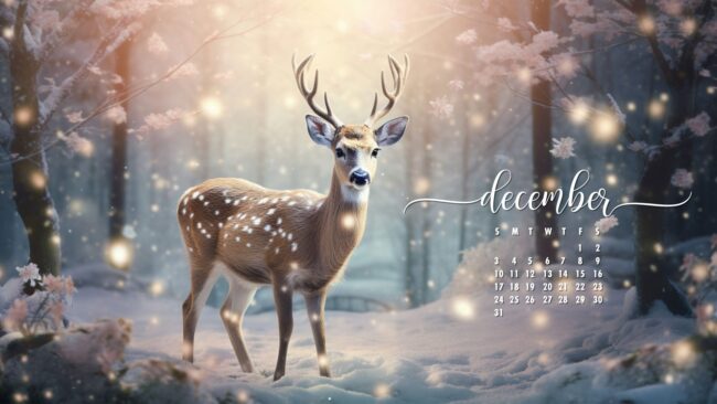 December Calendar Wallpaper Winter Deer