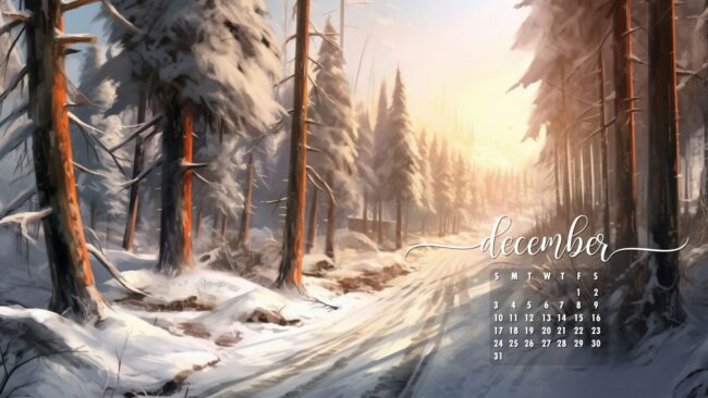 December Calendar Wallpaper Winter Forest