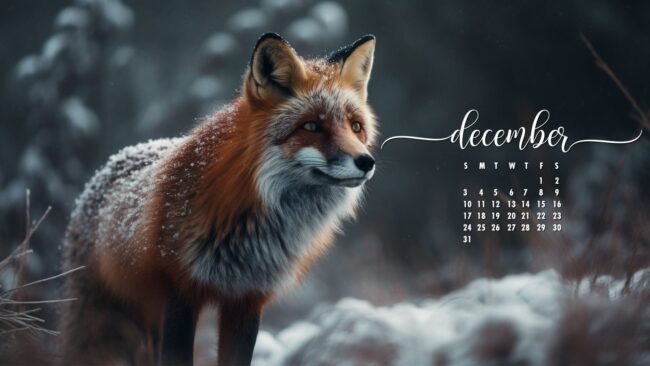 December Calendar Wallpaper Winter Fox