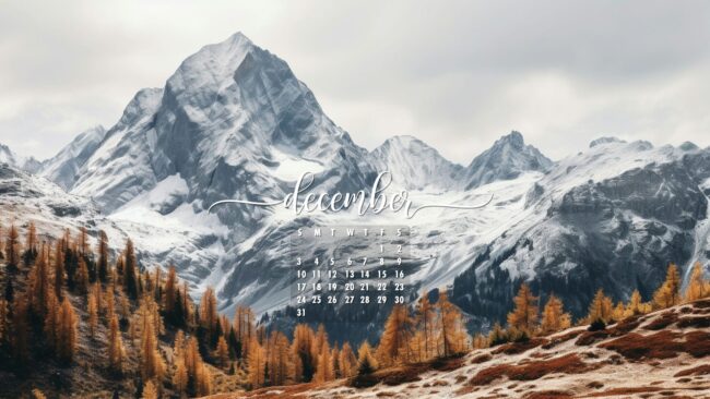 December Calendar Wallpaper Winter Mountain