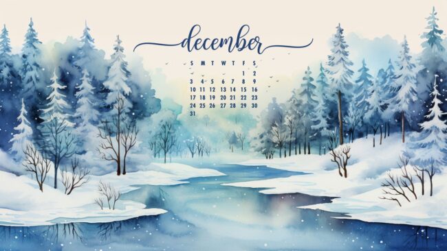 December Calendar Wallpaper Winter River