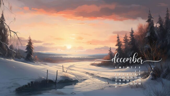 December Calendar Wallpaper Winter Sunset