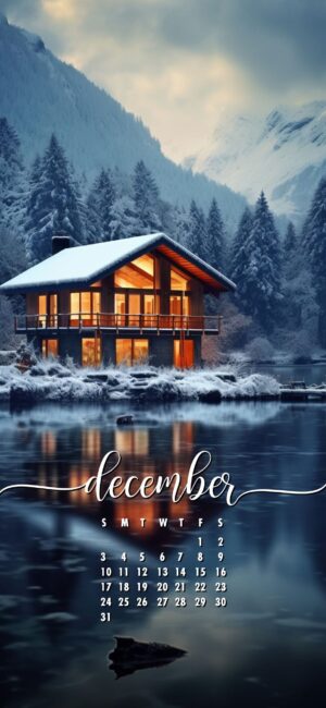 December Phone Wallpaper Lake Cabin