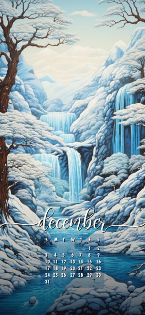 December Phone Wallpaper Snow Waterfall