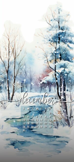 December Phone Wallpaper Snowy Scene Watercolor