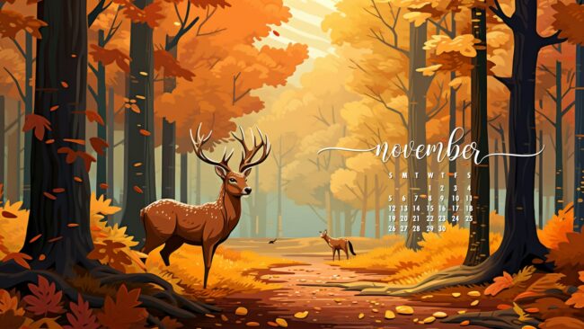 November Calendar Wallpaper Forest Deer