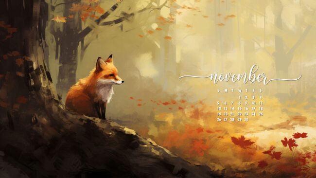 November Calendar Wallpaper Fox