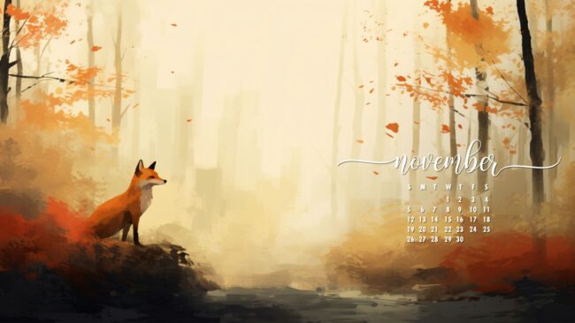 November Calendar Wallpaper Fox in Forest