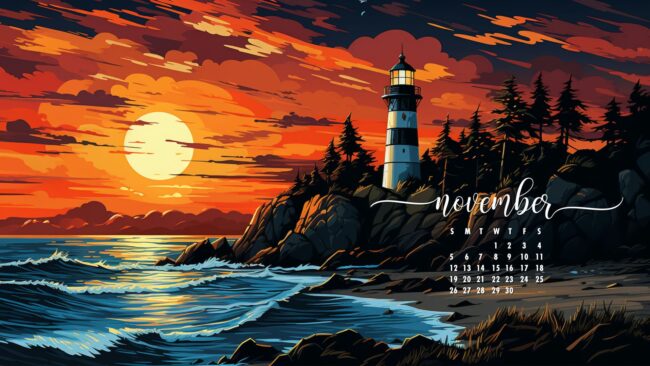 November Calendar Wallpaper Lighthouse