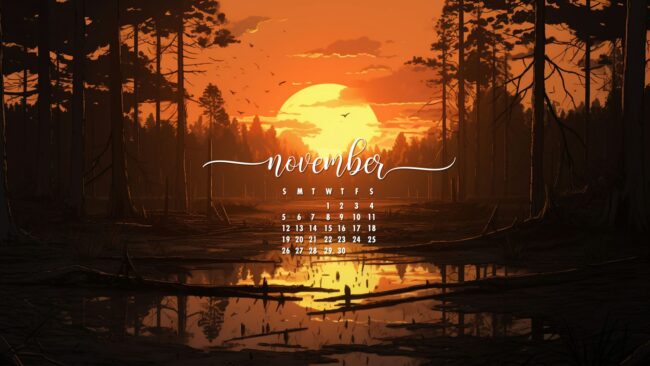 November Calendar Wallpaper Sunset