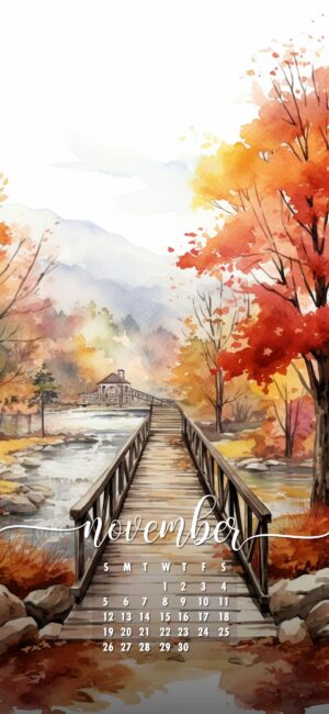 November Phone Wallpaper Watercolor Scene