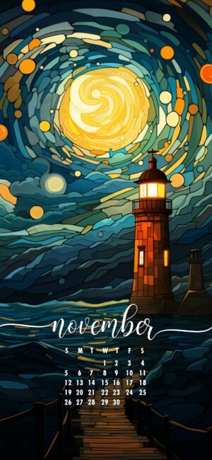 November Phone Wallpaper lighthouse at night
