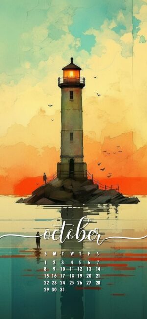 October Phone Wallpaper Lighthouse Scene