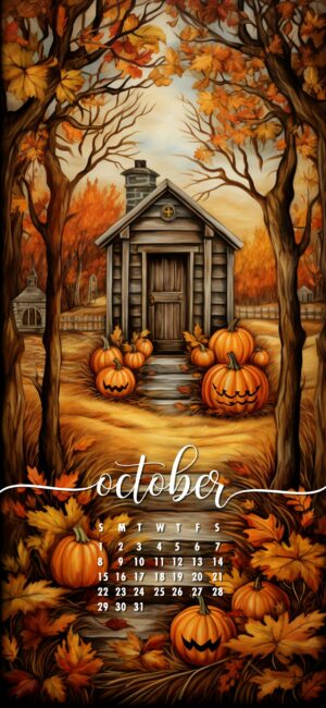 October Phone Wallpaper Pumpkin Cabin