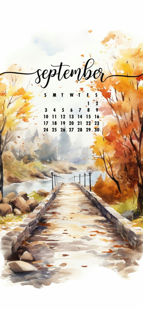 September Phone Wallpaper Watercolor Scenery
