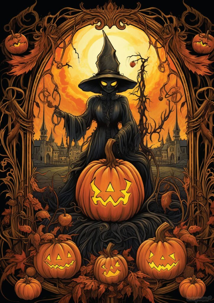 Witch and Pumpkin Halloween Wall Decor